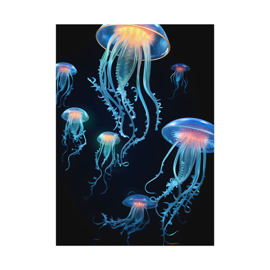 Bioluminescent Oceanic Ballet: Underwater Dance in Motion - Poster