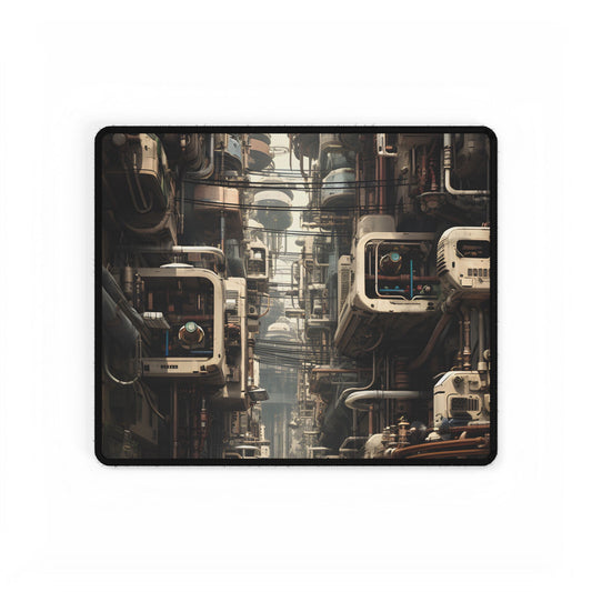 Steampunk Post-Apocalyptic City: Nighttime Digital Artwork - Desk Mat
