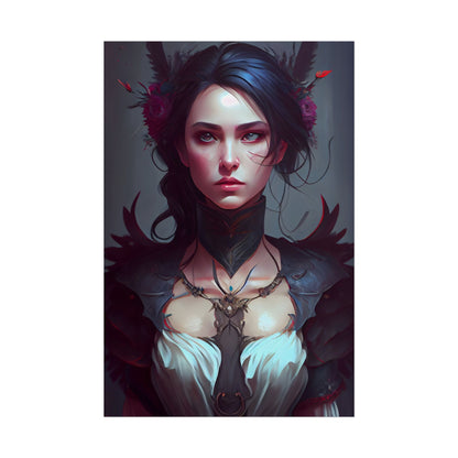 Enchanting Female Portrait: Elegant Black Dress Artwork - Poster