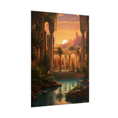 Desert Oasis at Sunset: Magical Desert Artwork - Poster