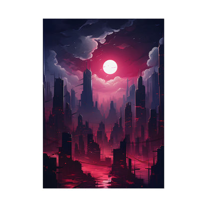 Burning Cyberpunk Cityscape: Digital Artwork at Night - Poster