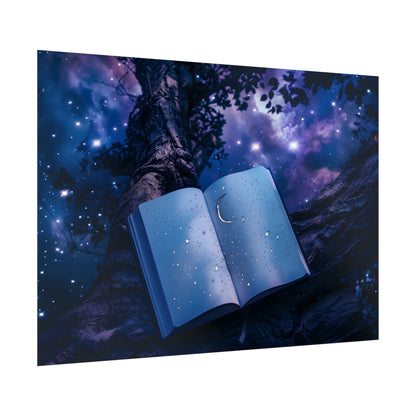 Mystical Night Sky: Celestial Dreams with Crescent Moon and Stars - Poster