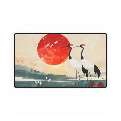 Serene Crane Landscape: Two Industrial Cranes in Nature - Desk Mat