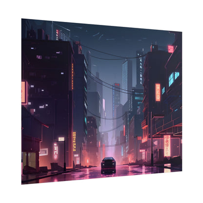 Cyberpunk Night: Melancholic Urban Landscape Artwork - Poster