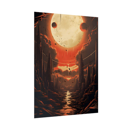 Cyberpunk Night Cityscape: Neon Lights Digital Artwork - Poster