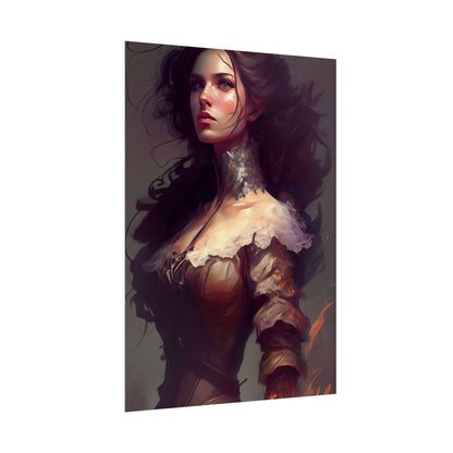 Lovely Brown Hair Portrait: Stunning Female Art - Poster