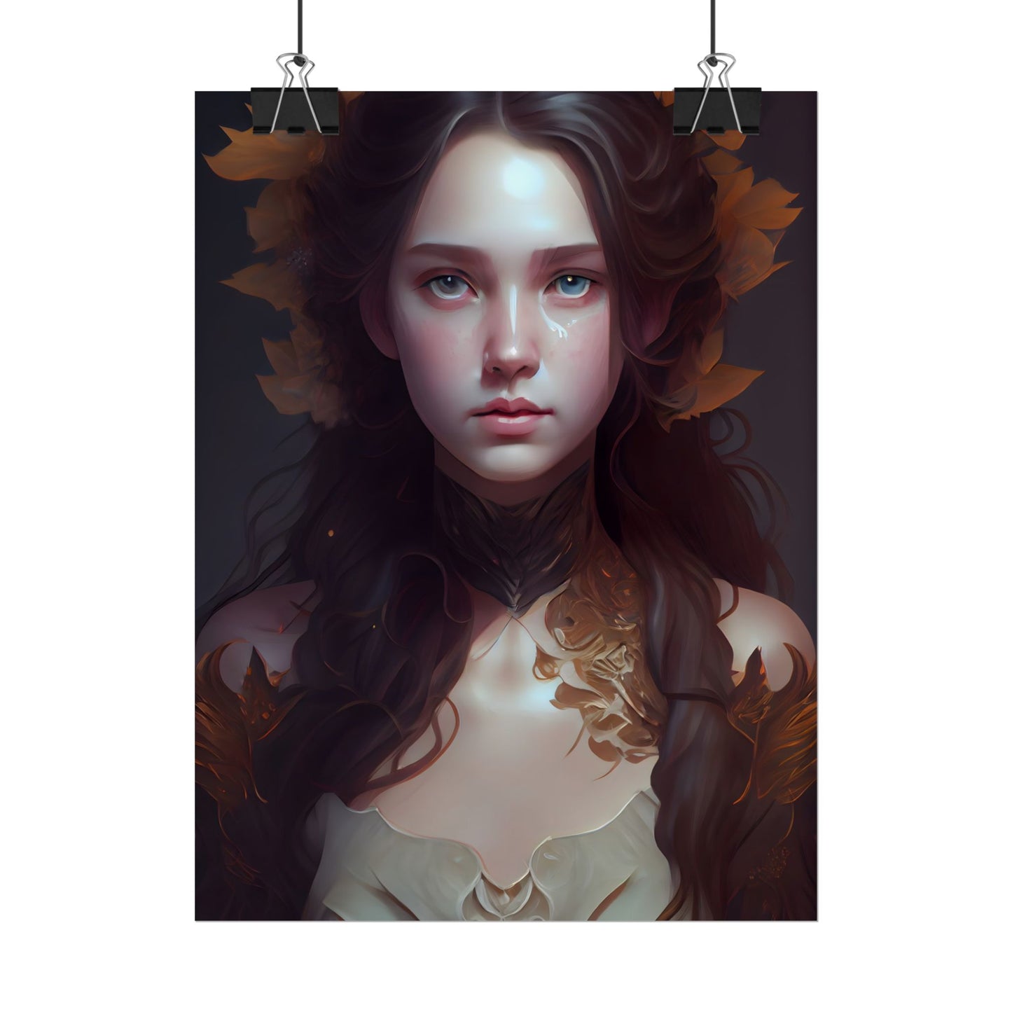 Brown Hair Female Portrait: Artistic Style Digital Art - Poster