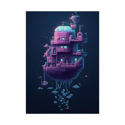 Cyberpunk Pixel Art: Futuristic Cityscape Digital Artwork - Poster