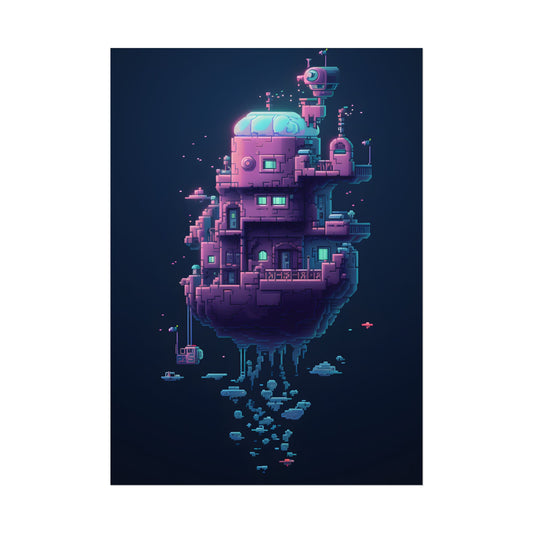 Cyberpunk Pixel Art: Futuristic Cityscape Digital Artwork - Poster