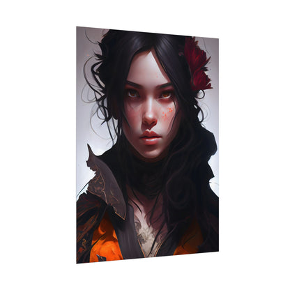 Black Hair Female Portrait: Elegant Dress Artwork - Poster