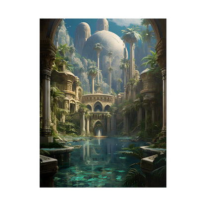 Majestic Desert Oasis: Arabian Nights-Inspired Bird's Eye View - Poster