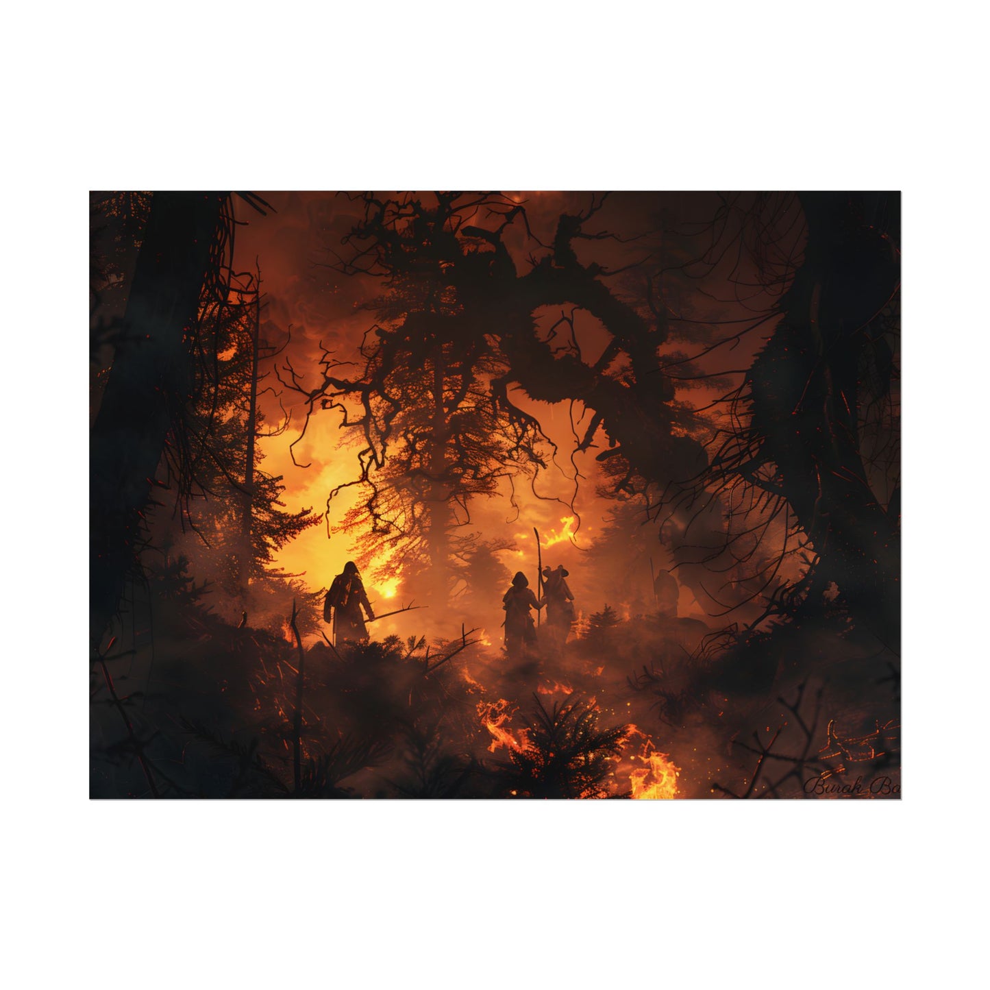 Misty Sunset Forest: Group Gathering - Poster