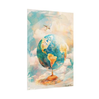 Vintage Globe with 80 Iconic Landmarks: Educational Artwork - Poster
