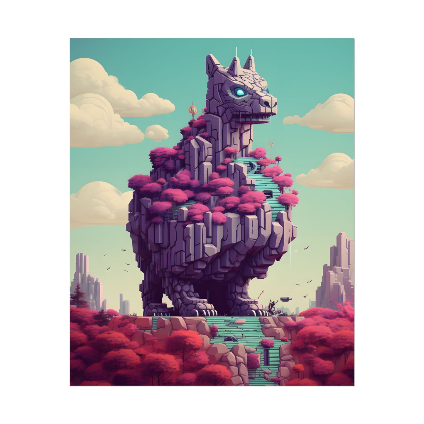 Futuristic Cyber Pet: Neon Pixel Art - Poster