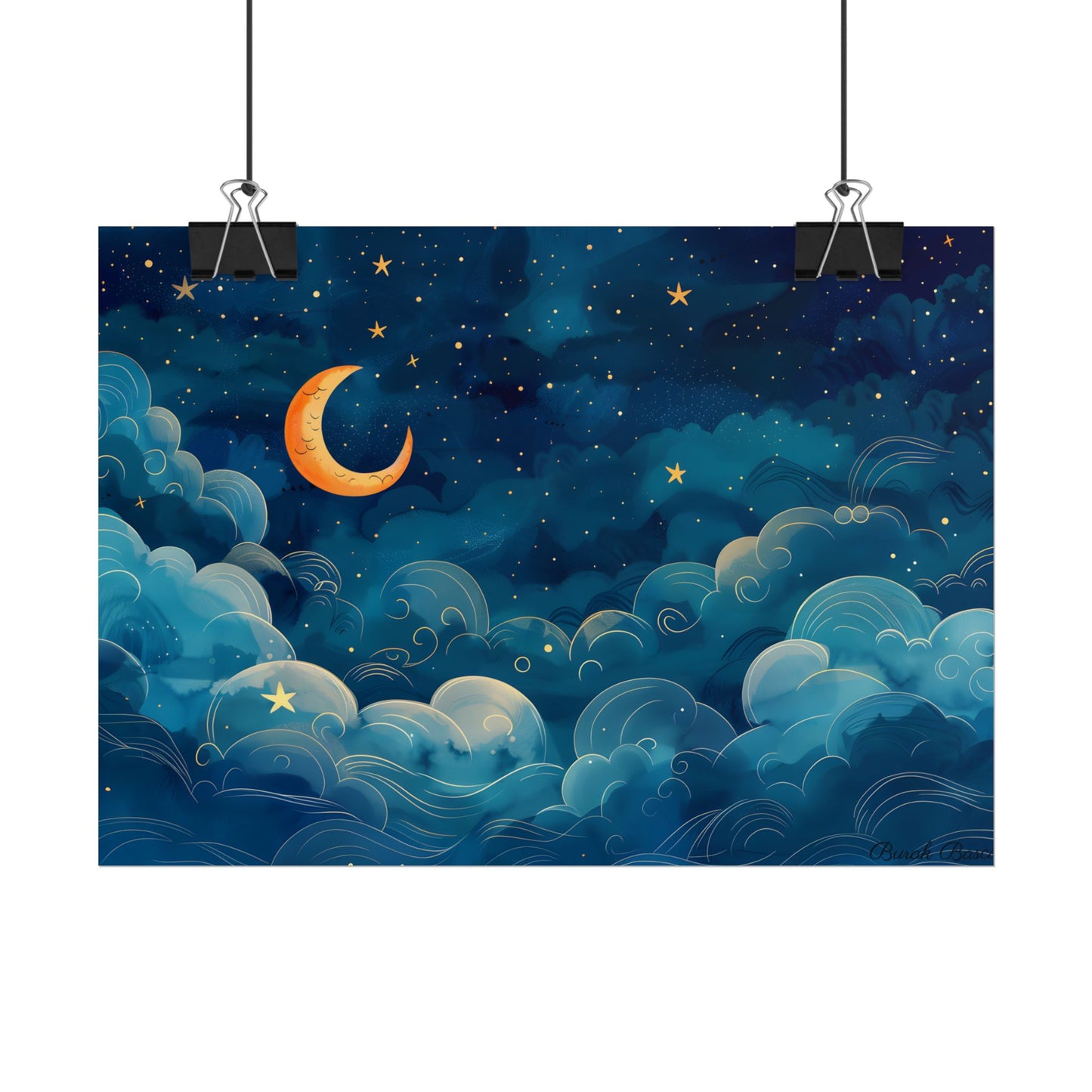 Whimsical Dreamy Night Sky: Small Town Illuminated by Pastel Stars - Poster