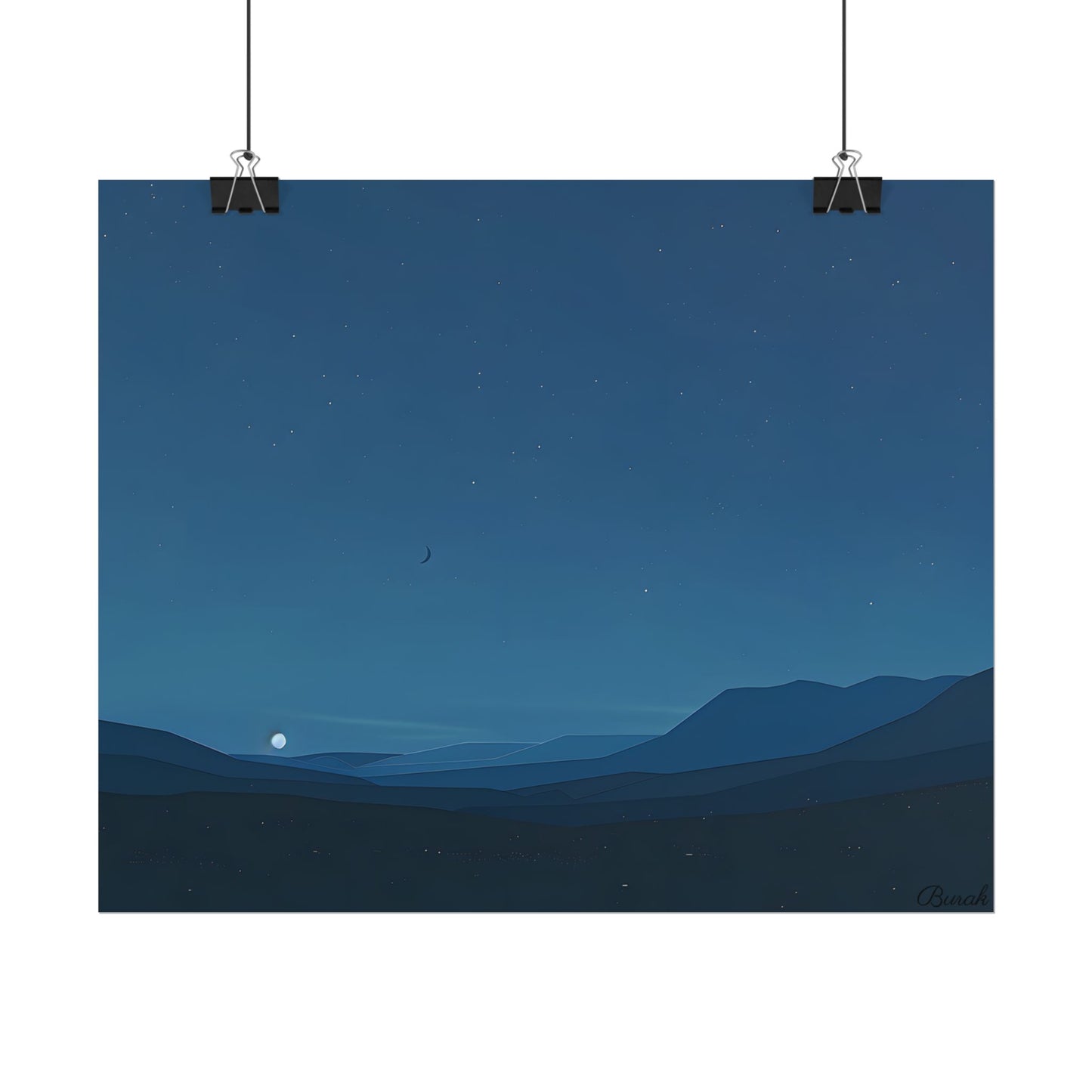Minimalist Night Sky: Stars and Crescent Moon Art - Poster