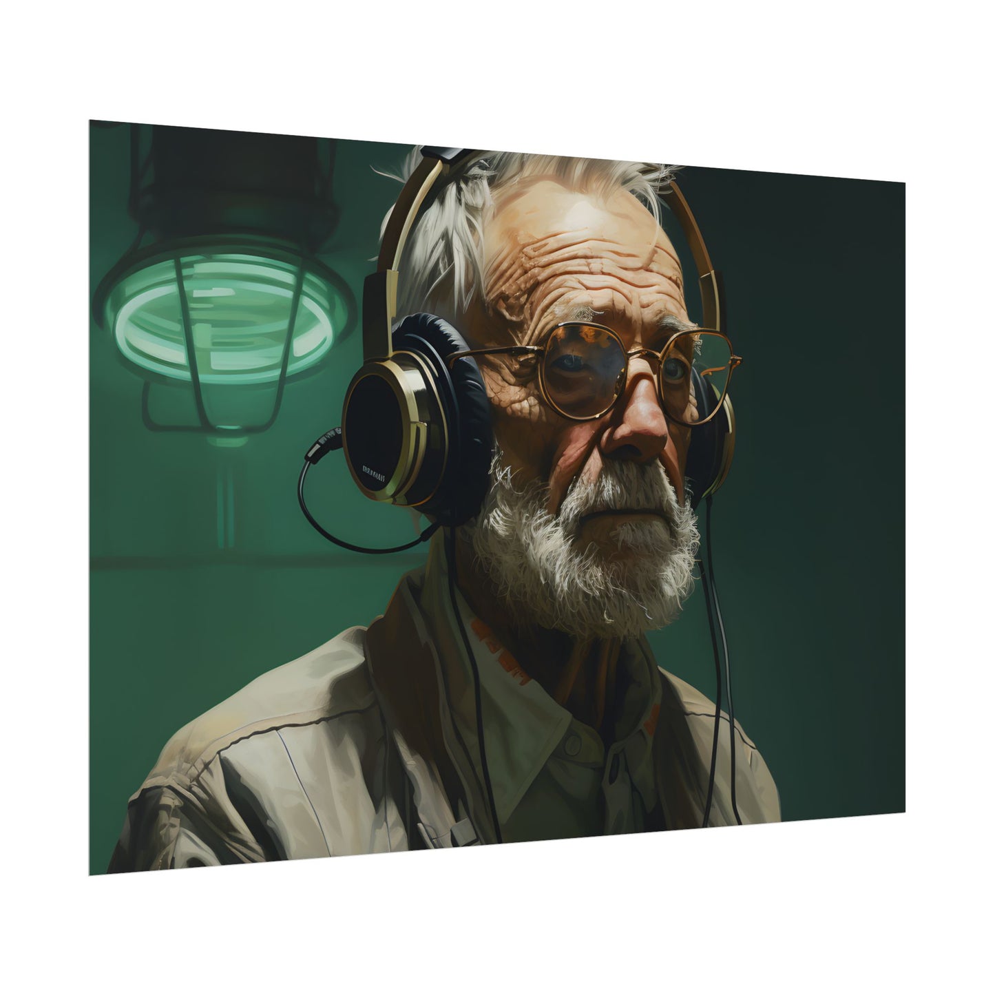 Old Man Connected: Sci-Fi Headset Experiment Digital Art - Poster