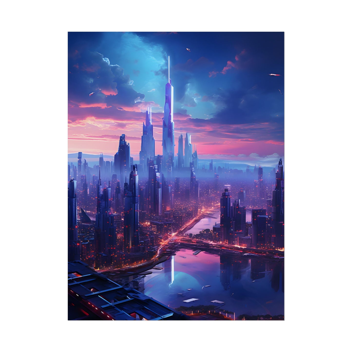 Cyberpunk Dystopia: Futuristic Cityscape Digital Art - Poster
