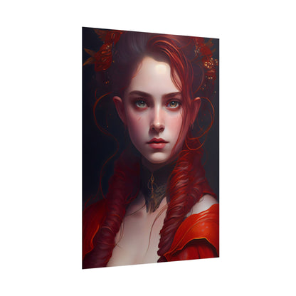 Redhead Portrait: Vibrant Dress Artwork - Poster
