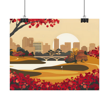 Retro Golf Illustration: Classic Course Scene - Poster