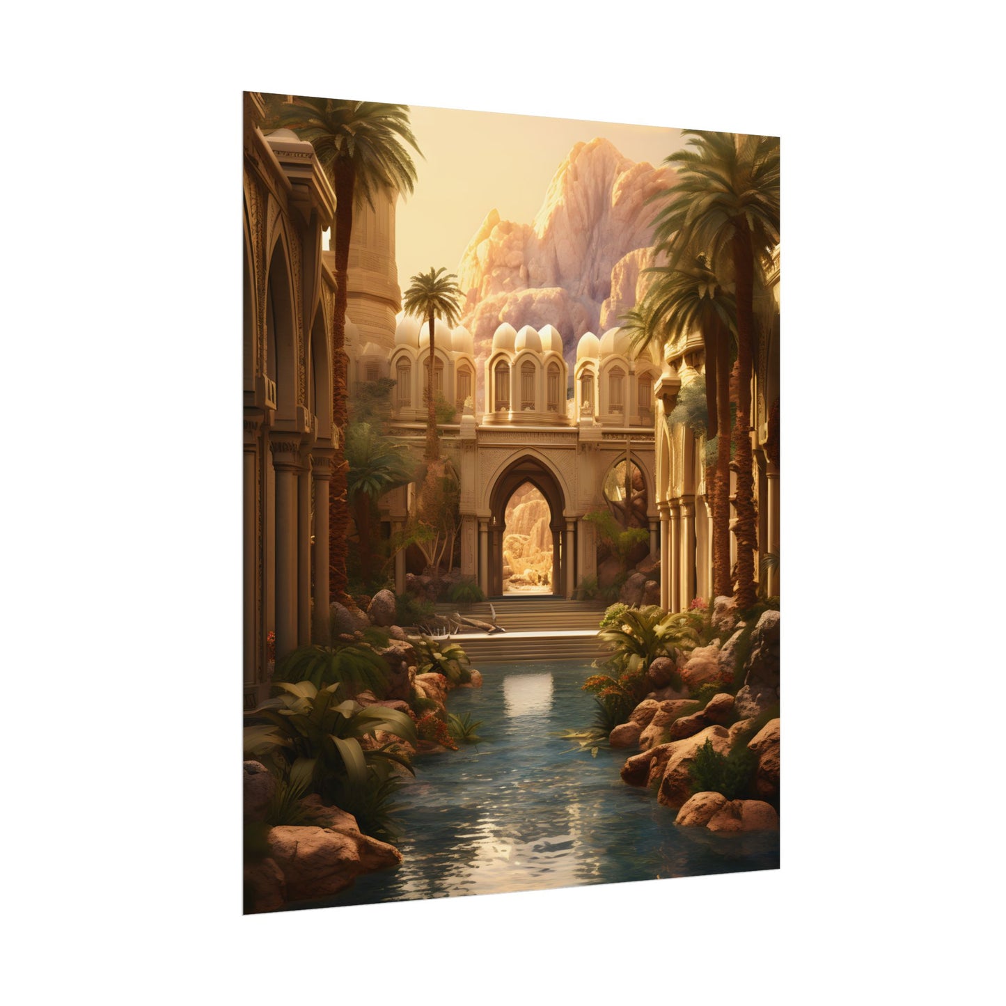 Desert Oasis Under Starry Night: Arabian Nights-Inspired Art - Poster