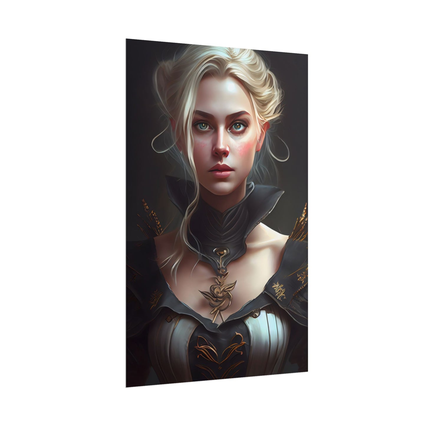 Stunning Blonde Portrait: Elegant Vintage Dress - Poster