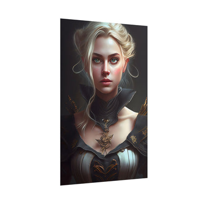 Stunning Blonde Portrait: Elegant Vintage Dress - Poster