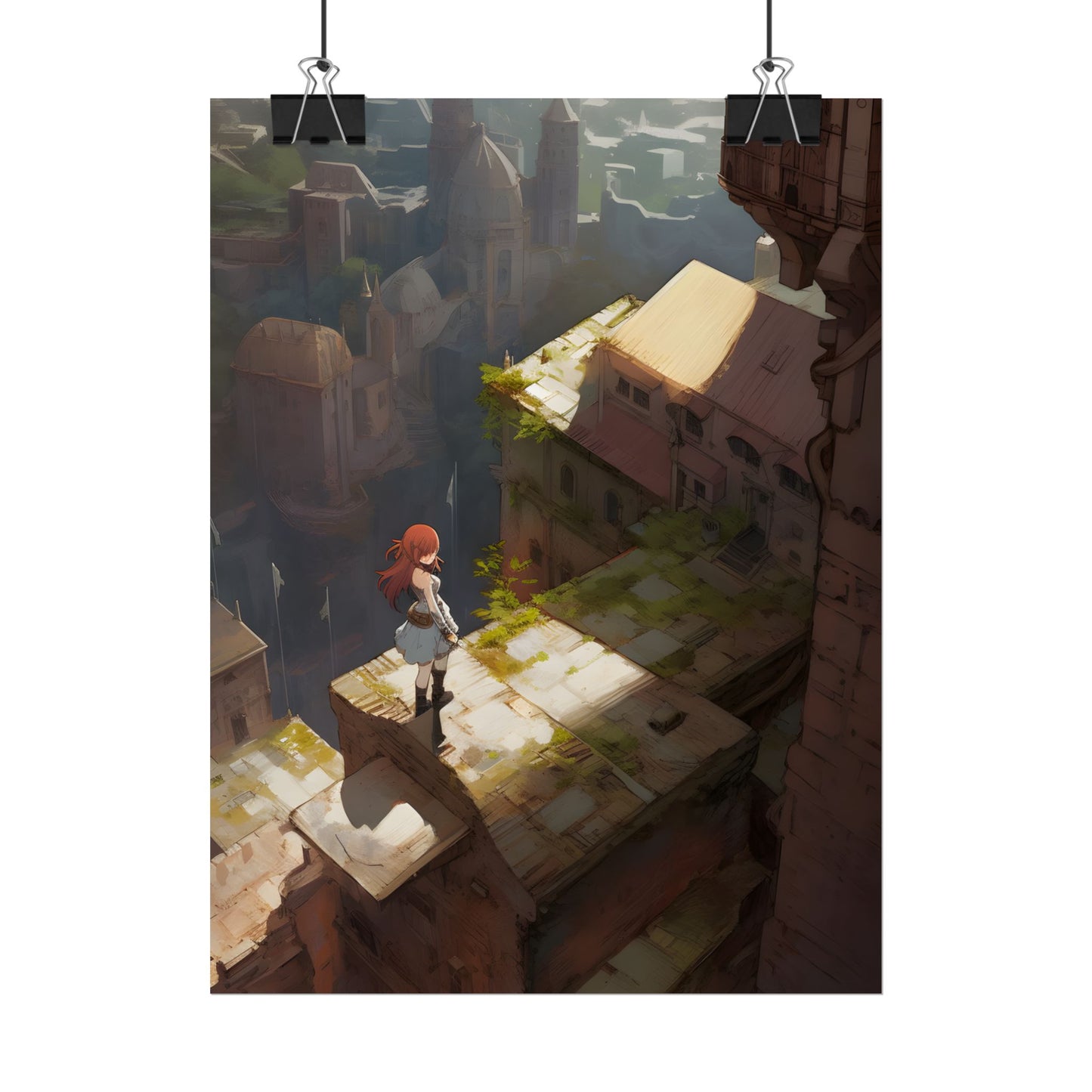 Dramatic Anime Red-Haired Heroine: Digital Artwork of Courage and Action - Poster