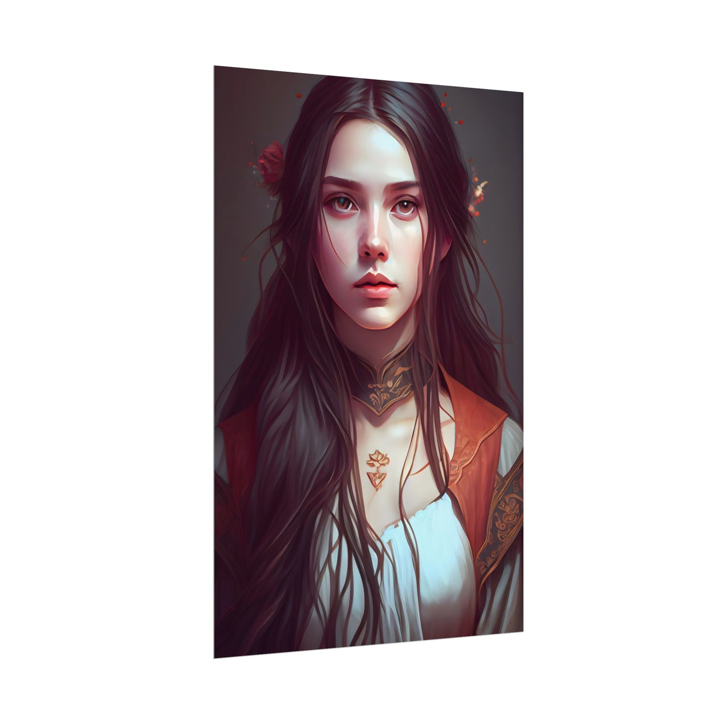 Sophisticated Female Portrait: Brown Hair Artwork in Focus - Poster