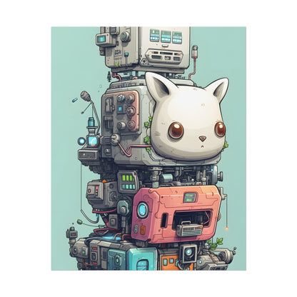 Mysterious Pixel Pets in Futuristic Room: Cyberpunk Artwork - Poster