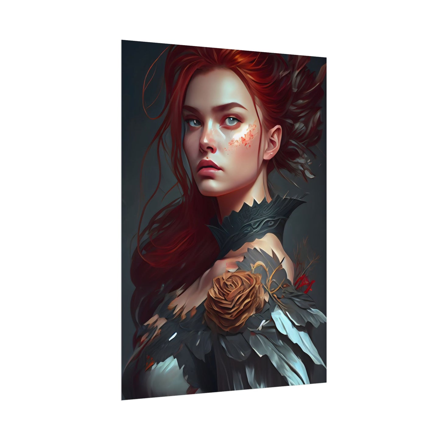 Stunning Redhead in Formal Dress: Elegant Portrait - Poster