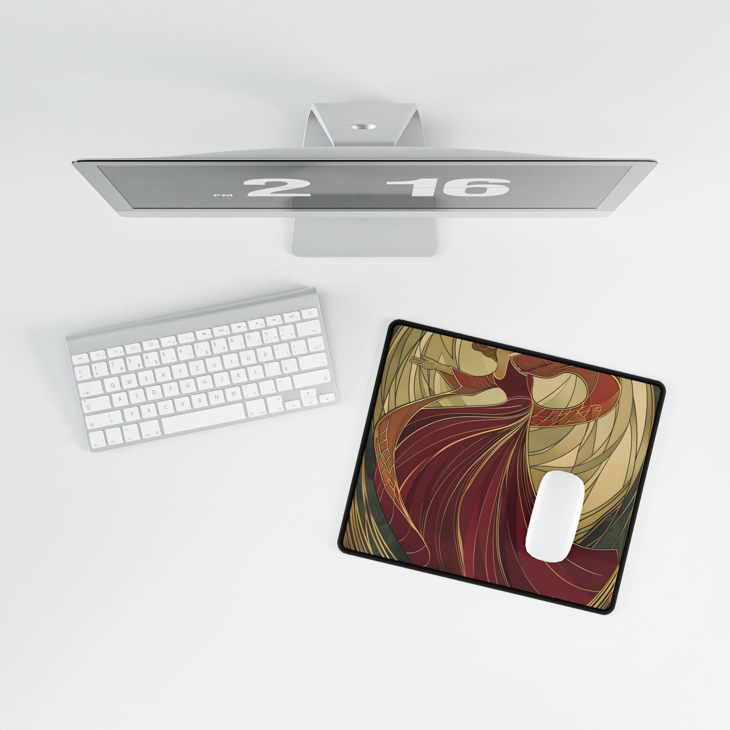 Vintage Art Nouveau Elegance: Black & White Poster - Desk Mat