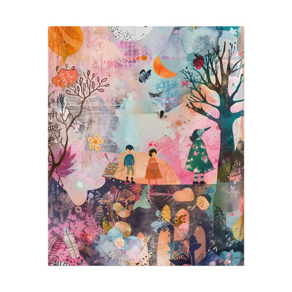 Colorful Whimsy: Blue Fish, Yellow Bird, Pink Cat Art Collage - Poster