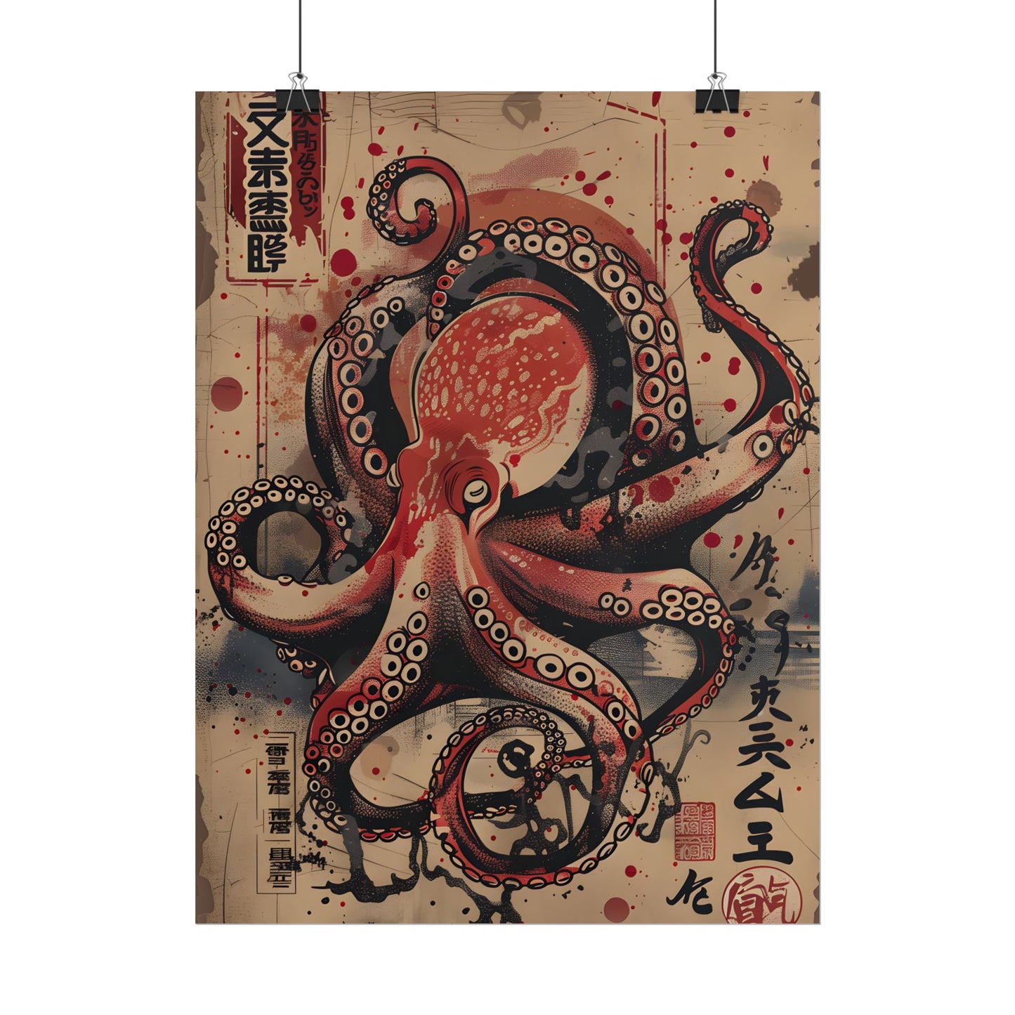 Stylized Octopus in Ukiyo-E Style: Japanese Artwork - Poster