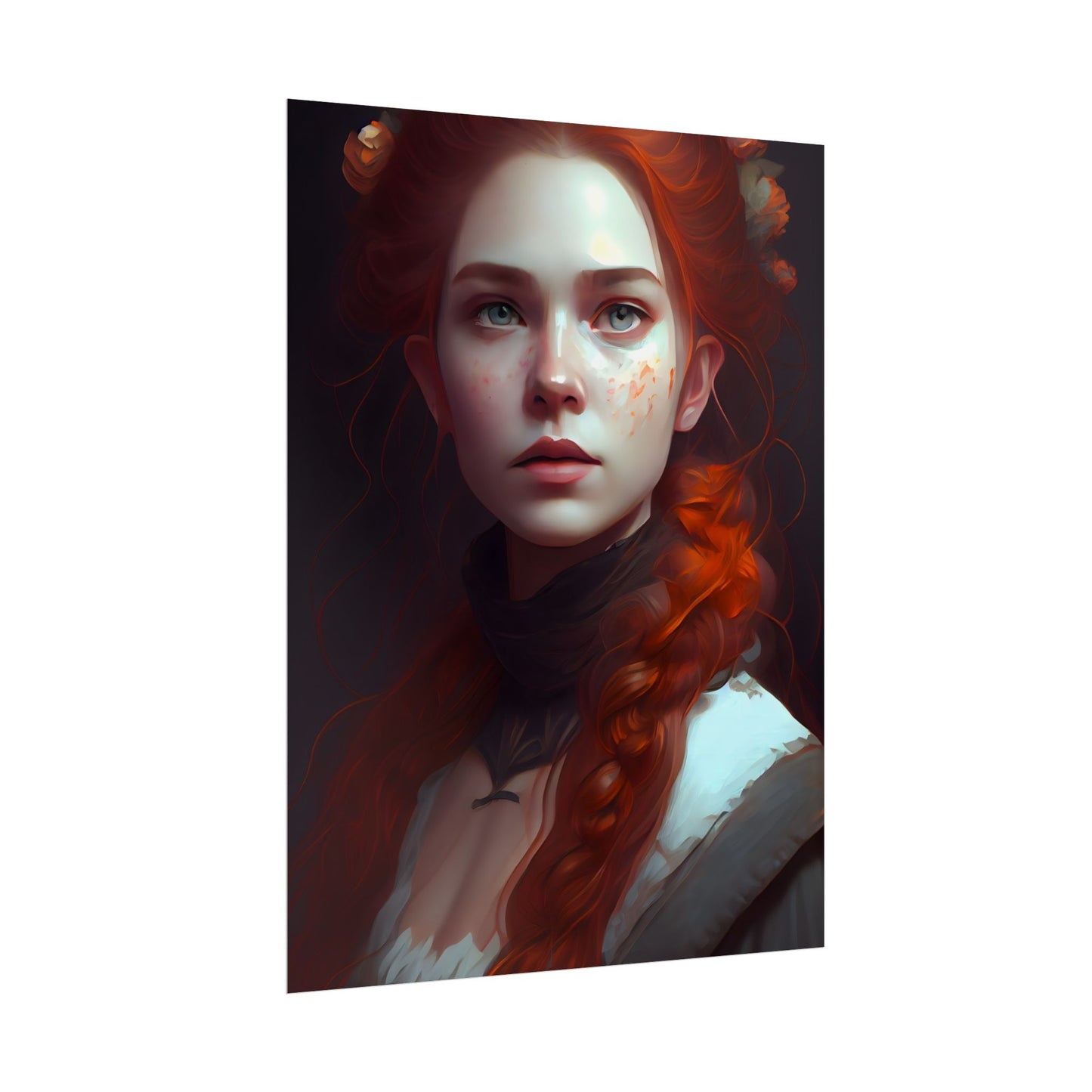 Astonishing Redhead Portrait: Elegant Young Woman in Dress - Poster