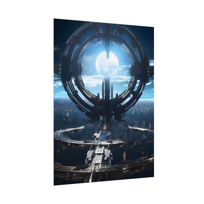Futuristic Space Station: Orbiting Multimoon Planet Artwork - Poster