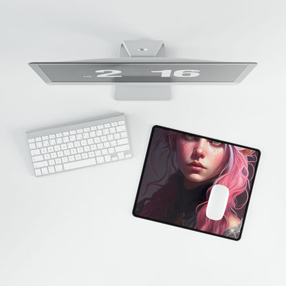 Astonishing Pink Hair Portrait: Confident Female in Dreary Background - Desk Mat