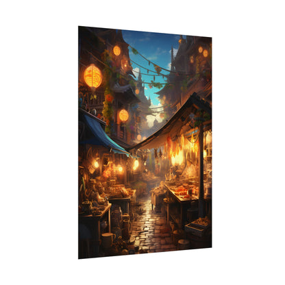 Magical Street Food Market: Vibrant Colors - Poster