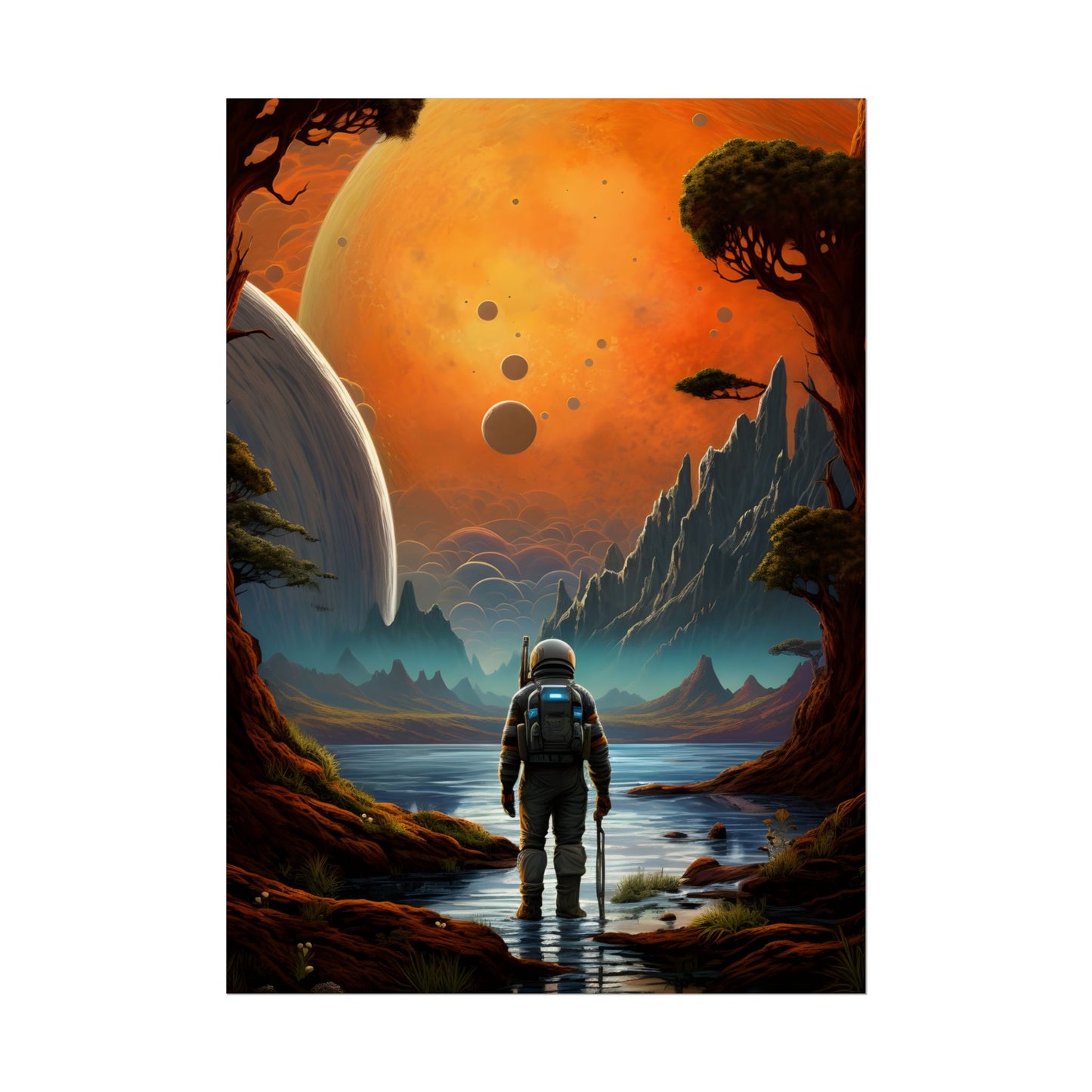 Futuristic Wilderness Explorer: Jetpack Adventure Art - Poster