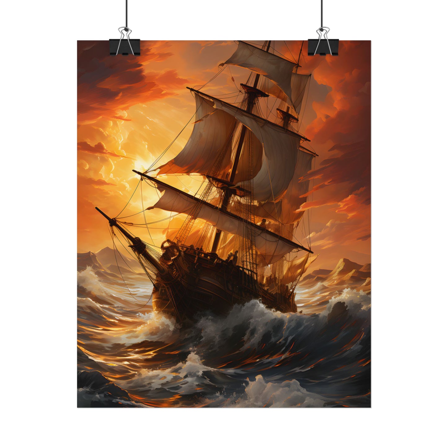 Breathtaking Ship in Realistic Oil Painting: Seafaring Artwork - Poster