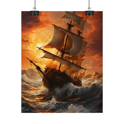 Breathtaking Ship in Realistic Oil Painting: Seafaring Artwork - Poster