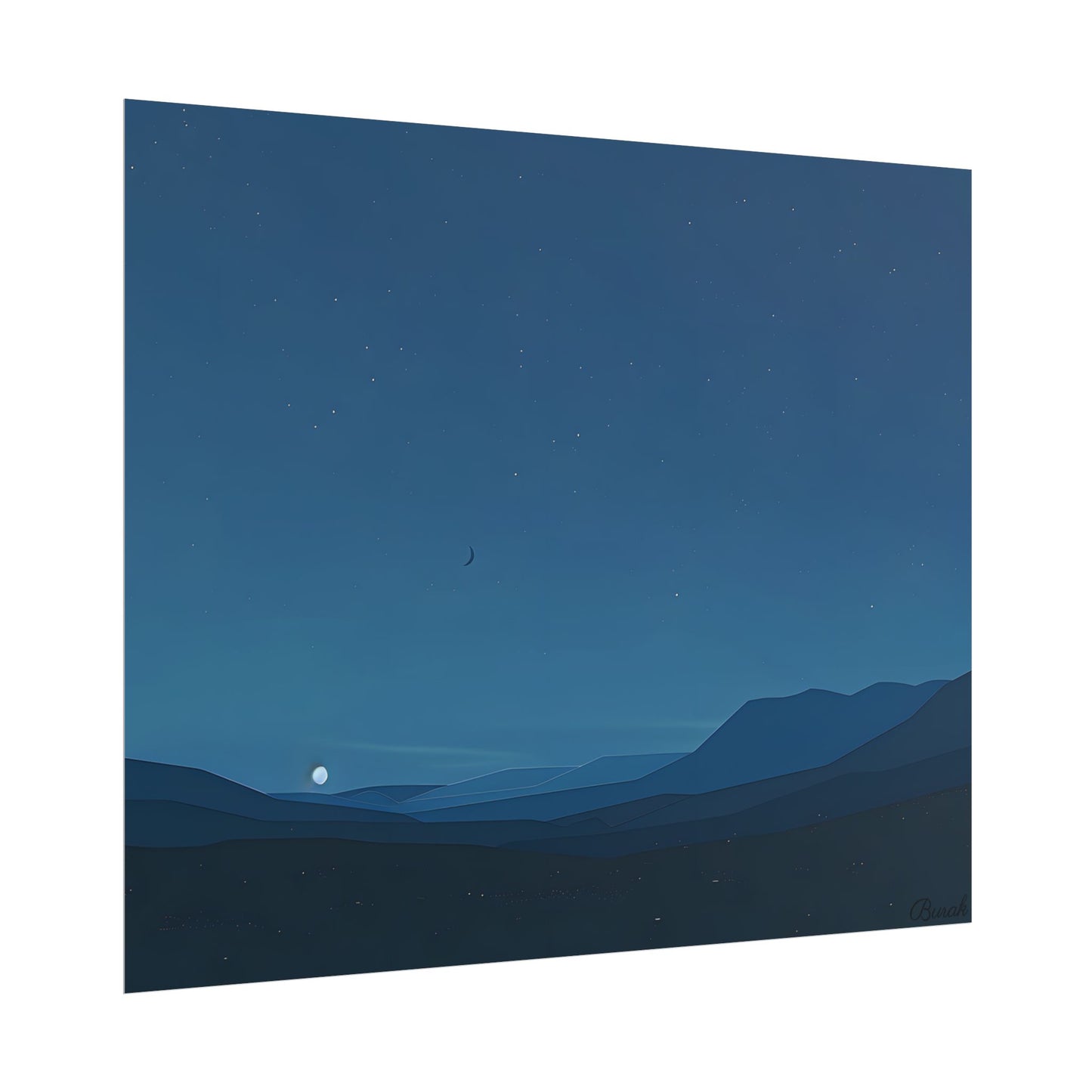 Minimalist Night Sky: Stars and Crescent Moon Art - Poster