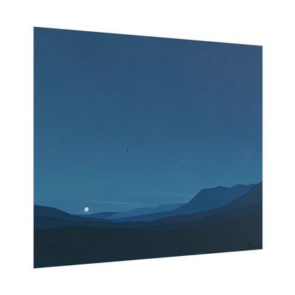 Minimalist Night Sky: Stars and Crescent Moon Art - Poster