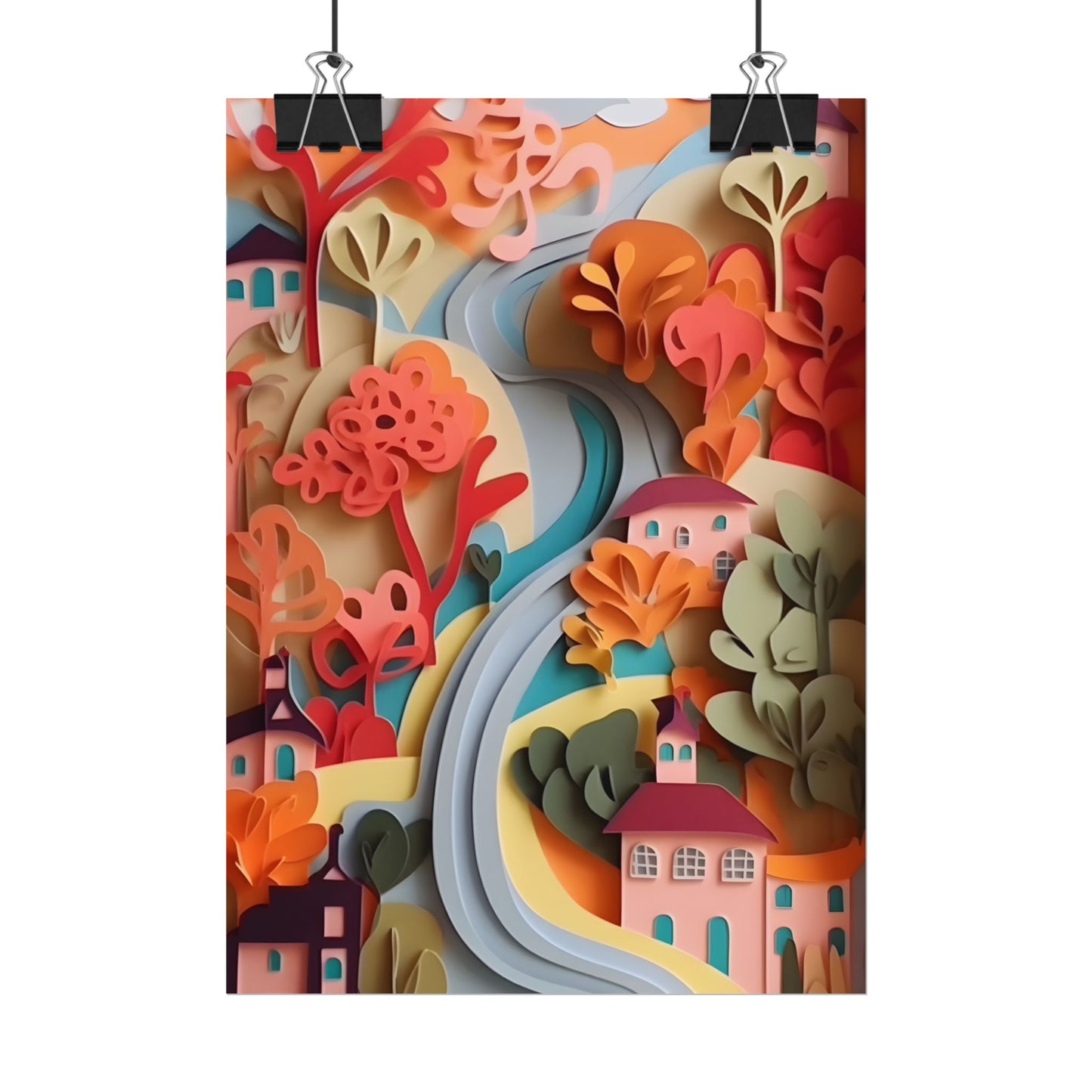Intricate European Landscape: Paper Quilling Artwork - Poster