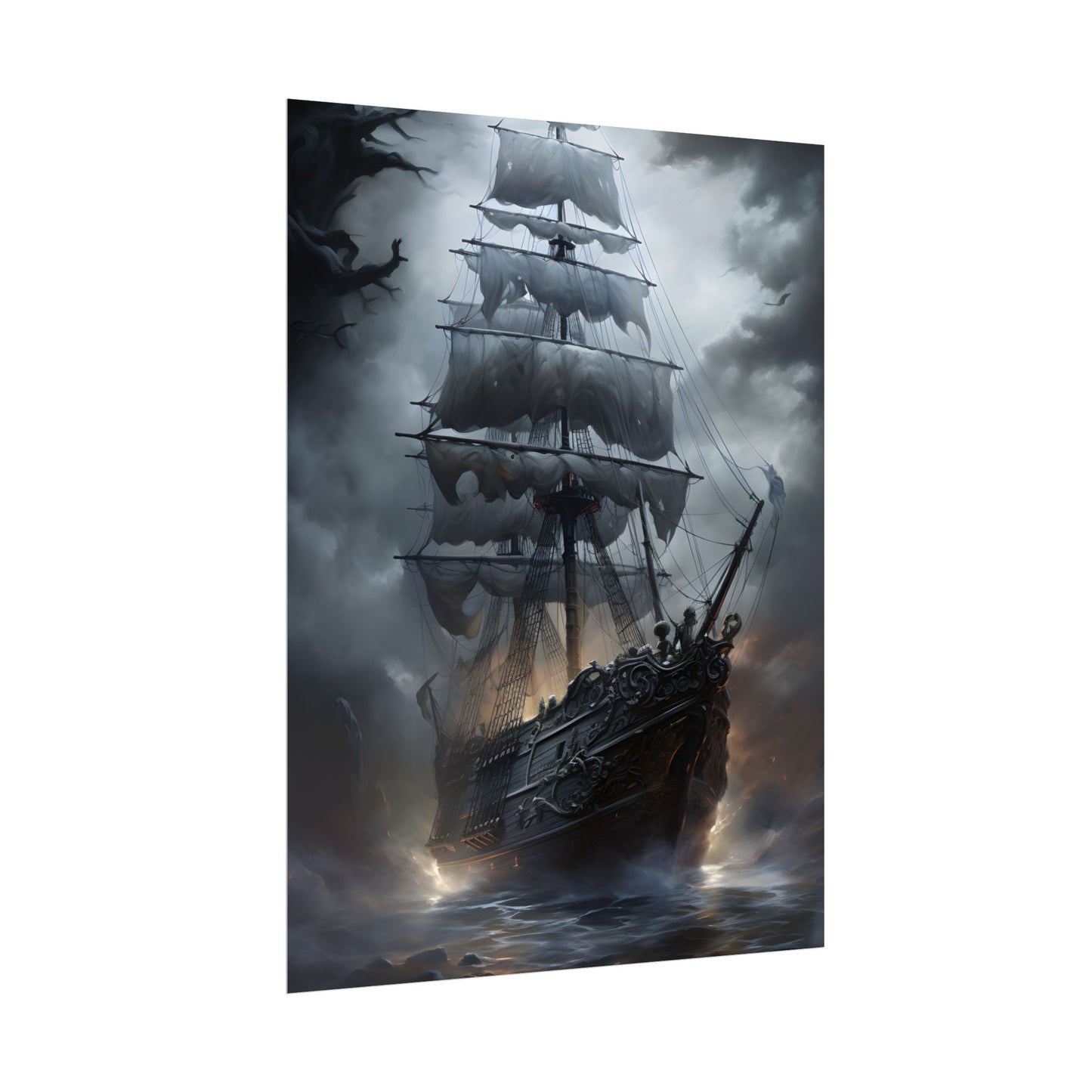 Ghostly Pirate Sails: Abandoned Ship at Sea - Poster