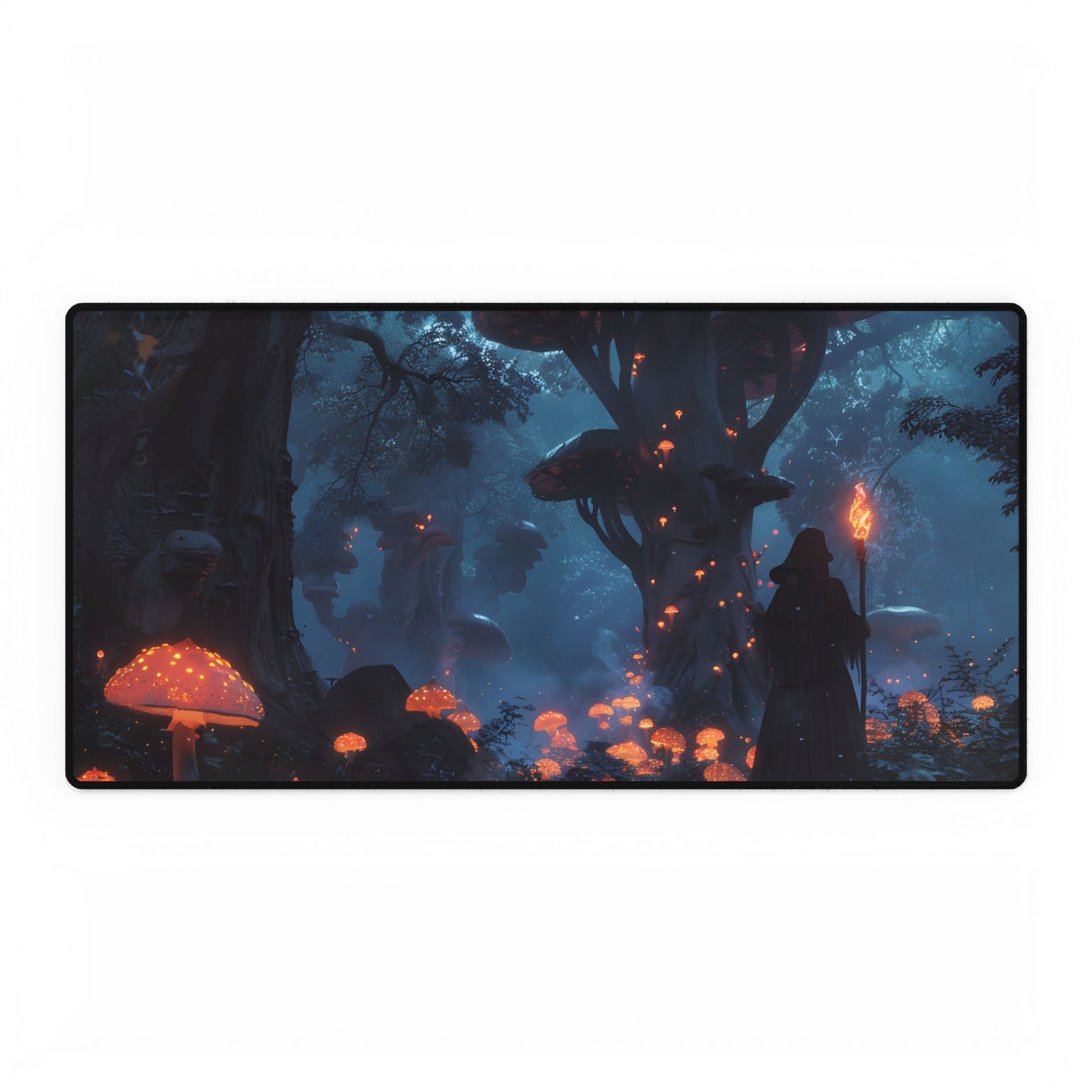 Mystical Forest Encounter: Vibrant Witch Artwork - Desk Mat