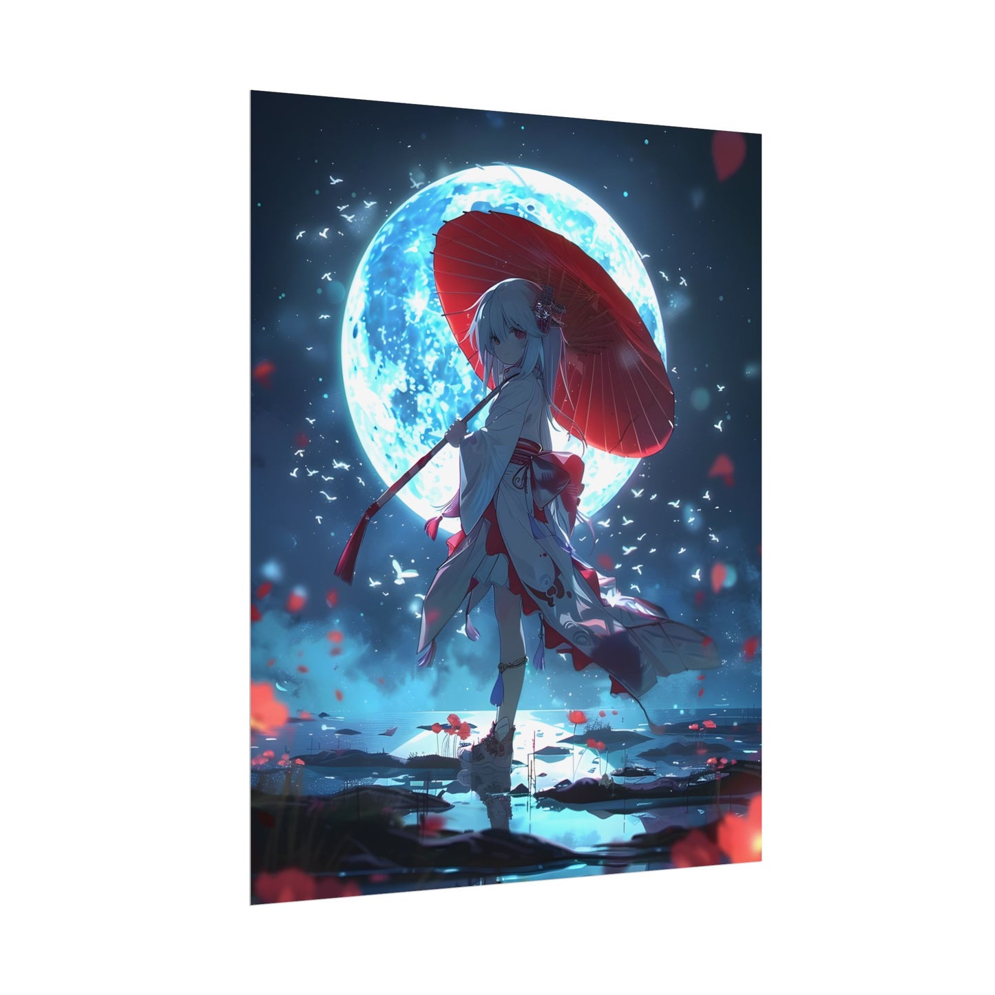 Cute Anime Girl with Umbrella: Rainy Day Art - Poster