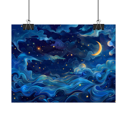 Whimsical Dreamy Night Sky: Stars, Moon, and Shooting Star - Poster