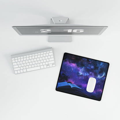 Mystical Night Sky: Stars and Crescent Moon - Desk Mat