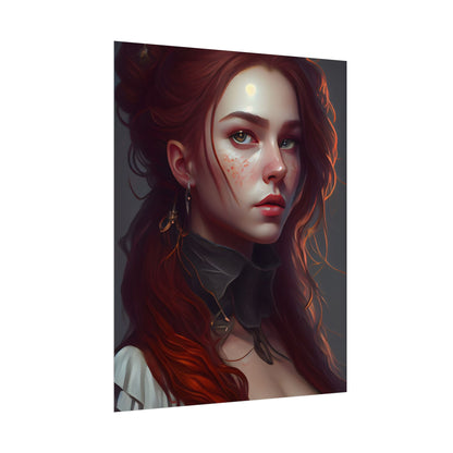 Formal Redhead Portrait: Nature-Themed Artwork in Green and Blue - Poster